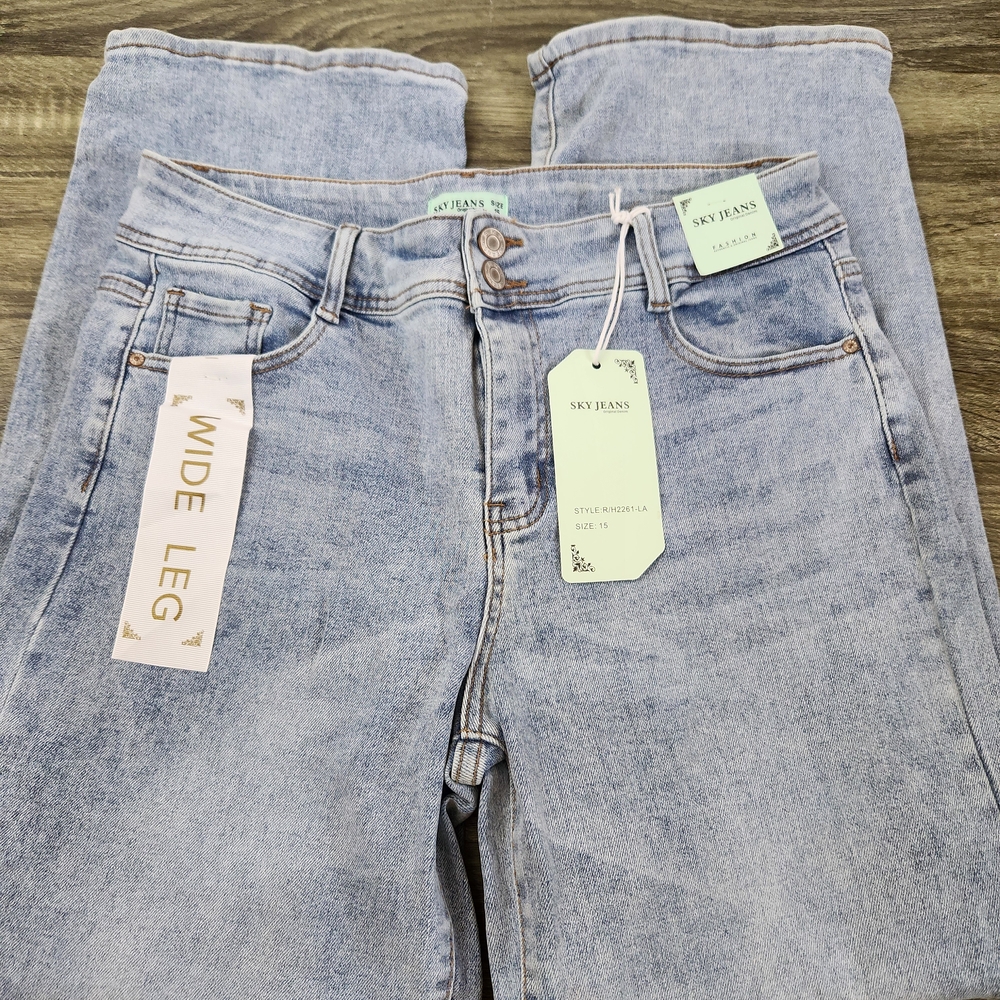 Sky Jeans Women's 15 Wide-Leg Stretch 32x28 High Rise Light Wash Blue NEW
